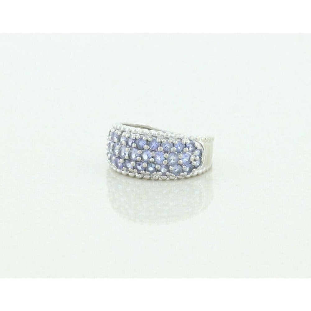 10k White Gold Natural Tanzanite Band Ring Size 6 1/4 Pave Ring - Picture 5 of 7